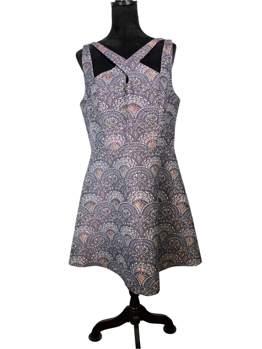 CeCe Tapestry Dress Blue Yellow Embroidered Floral Sleeveless Fit Flare size 14